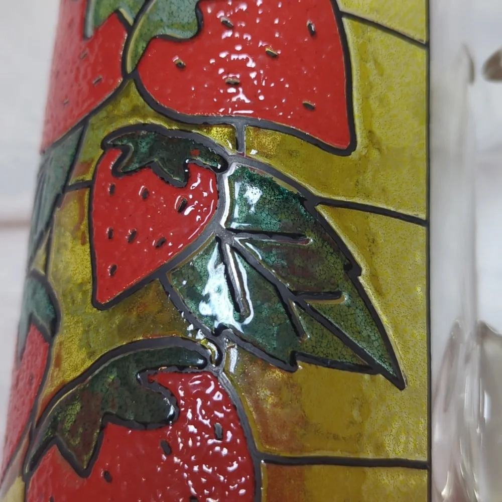 West Virginia Strawberry Stained Glass MCM Drink Cocktail Pitcher Applied Handle